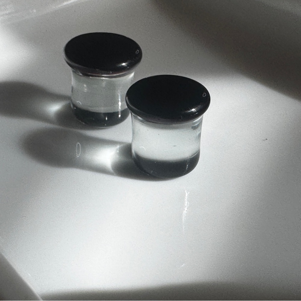 Black and Clear Glass plug earrings